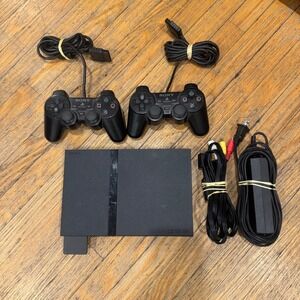 Sony PlayStation 2 Slim PS2 Console SCPH-77001 Black Bundle 2 Controllers W/Game